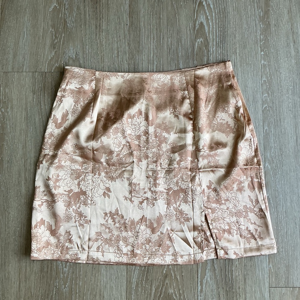 Gold/Nude Silk-Like Mini Skirt with Side Slit